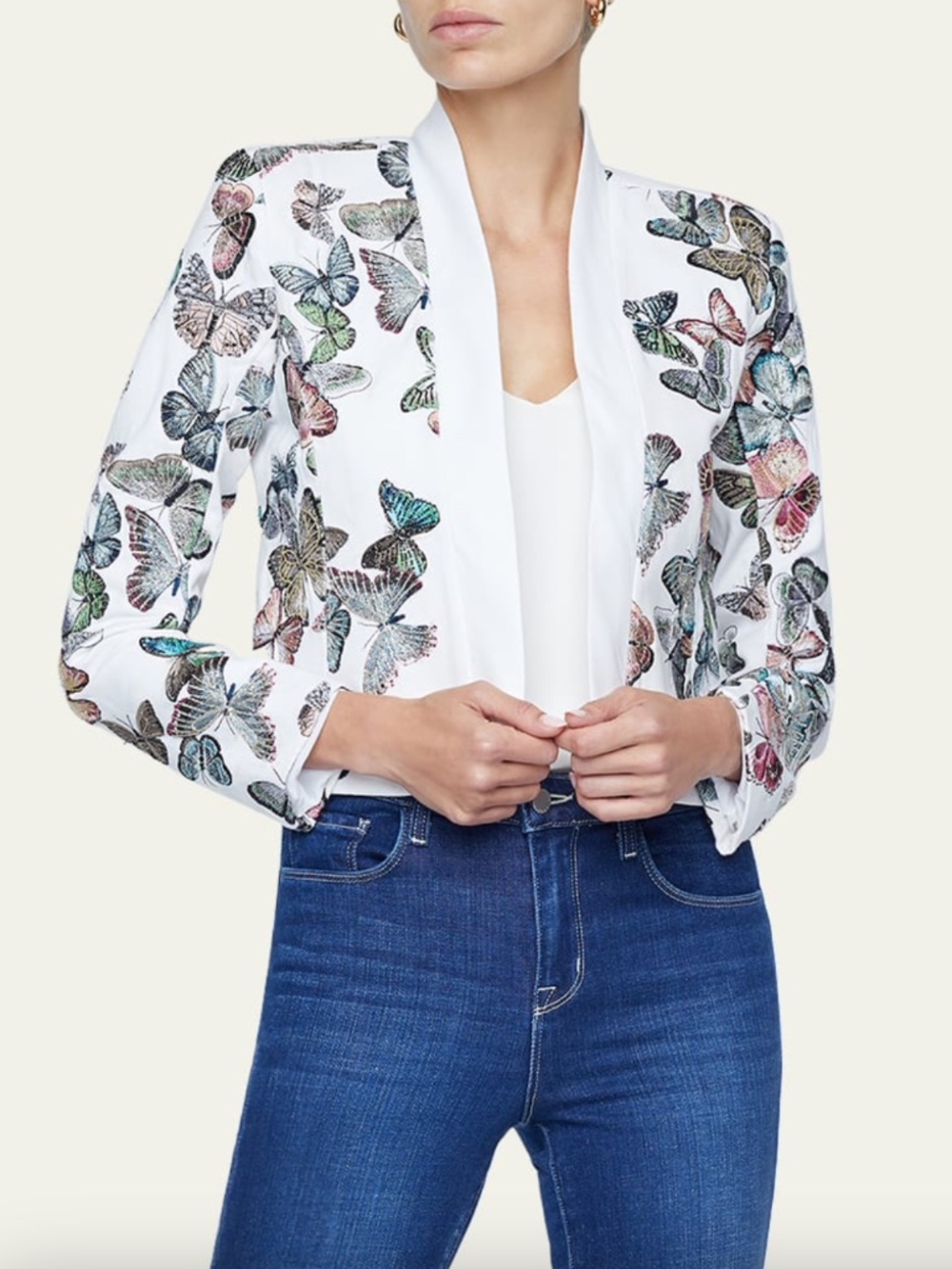 L'AGENCE Ace Butterfly Embroidered Cropped Jacket White - With Tags - Size 2 - Picture 10 of 10